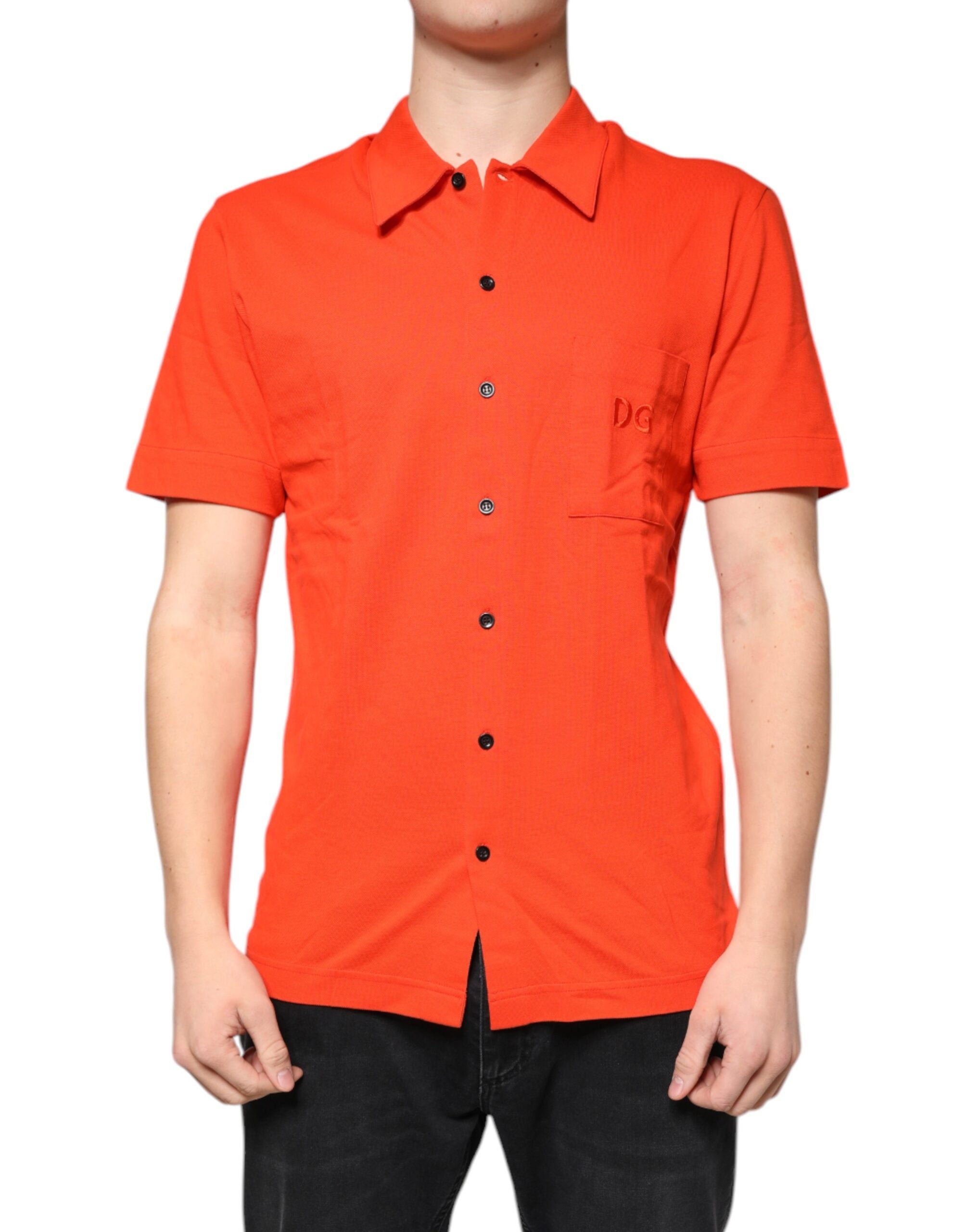 Dolce & Gabbana orange cotton button-front polo shirt